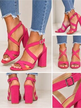 SCHUTZ Hot Pink Strappy Suede Heels